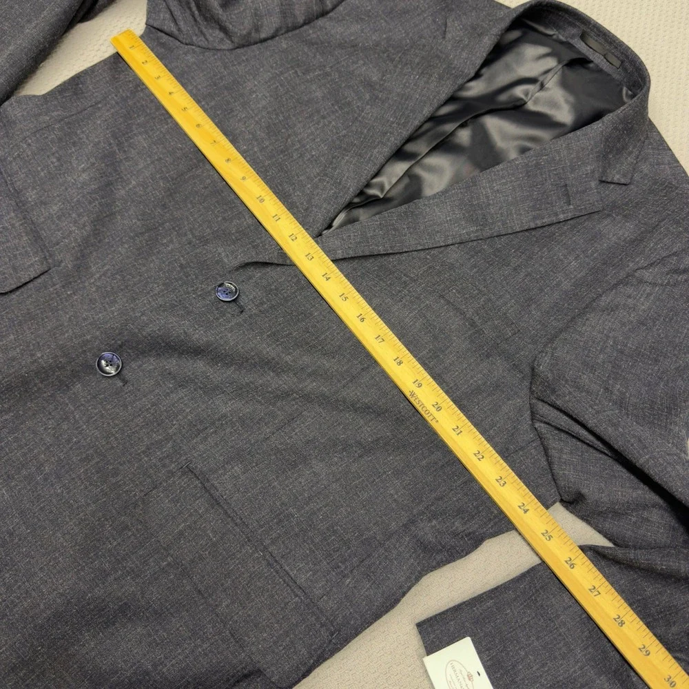 Herman & Sons Blazer Jacket Mens 48R Charcoal Grey Stretch Two Button Sport Coat